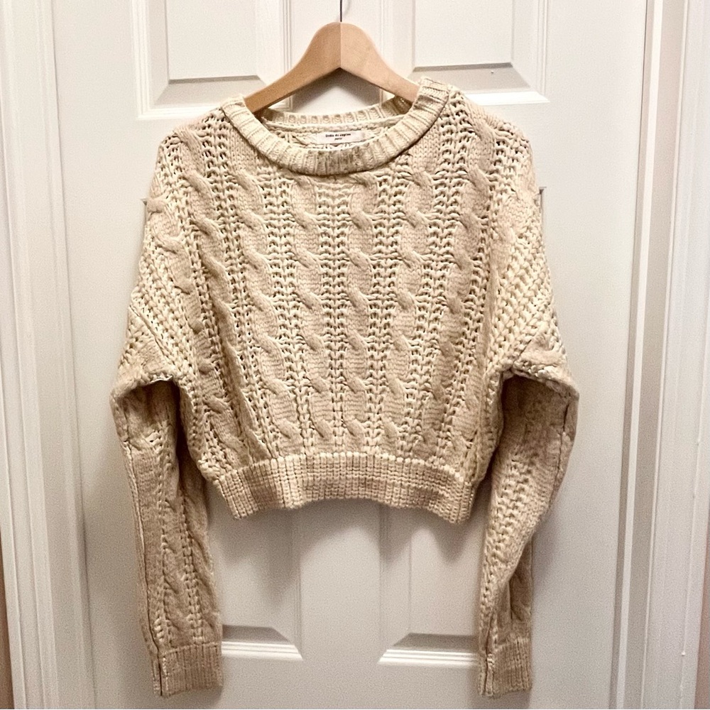 Drôle de Copine Paris Cropped Knit Sweater Cream OS